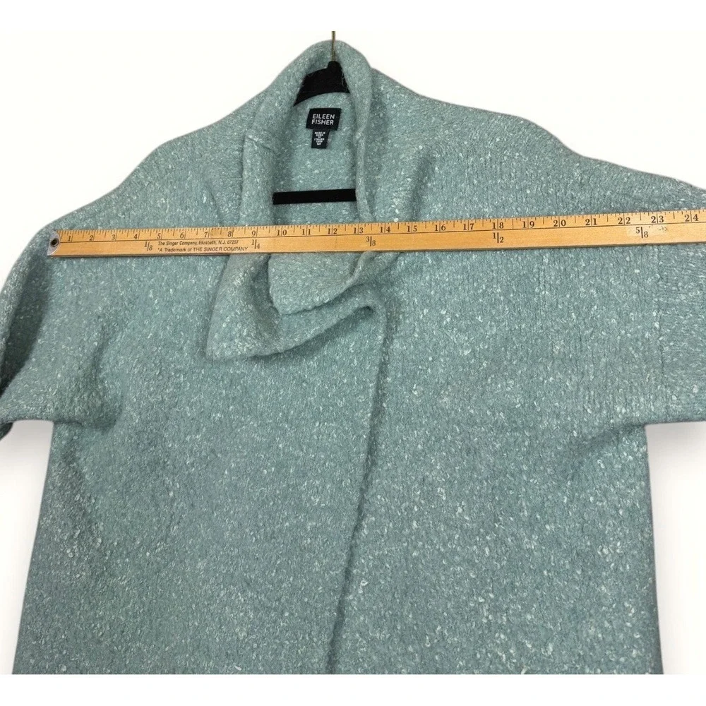 Eileen Fisher Boucle Sweater Jacket Womens M Blue Alpaca Wool Silk Comfy Fuzzy